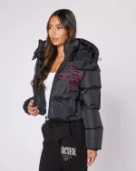 Womens Cropped Puffer Jacket Black Pink
