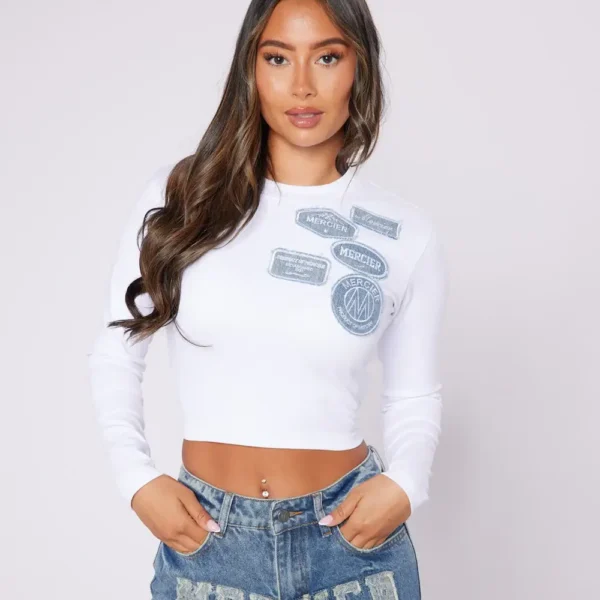 Womens Denim OG Badge Long Sleeve Top