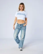 Womens Raw Edge Denim Baby Tee (1)
