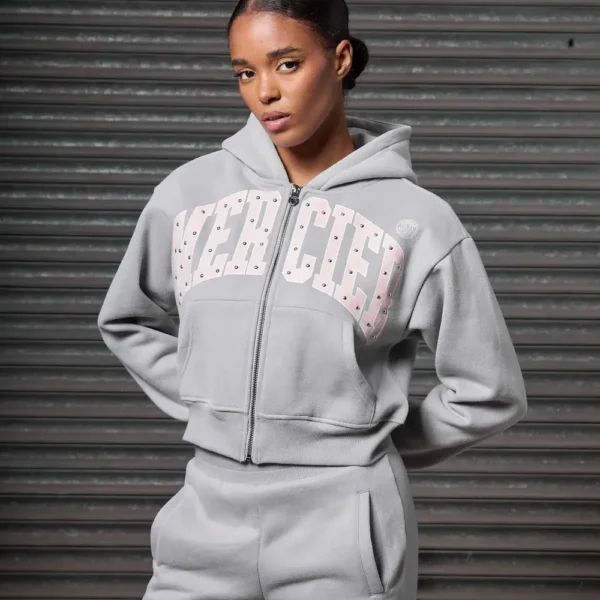 Womens Studded Zip Tracksuit Grey