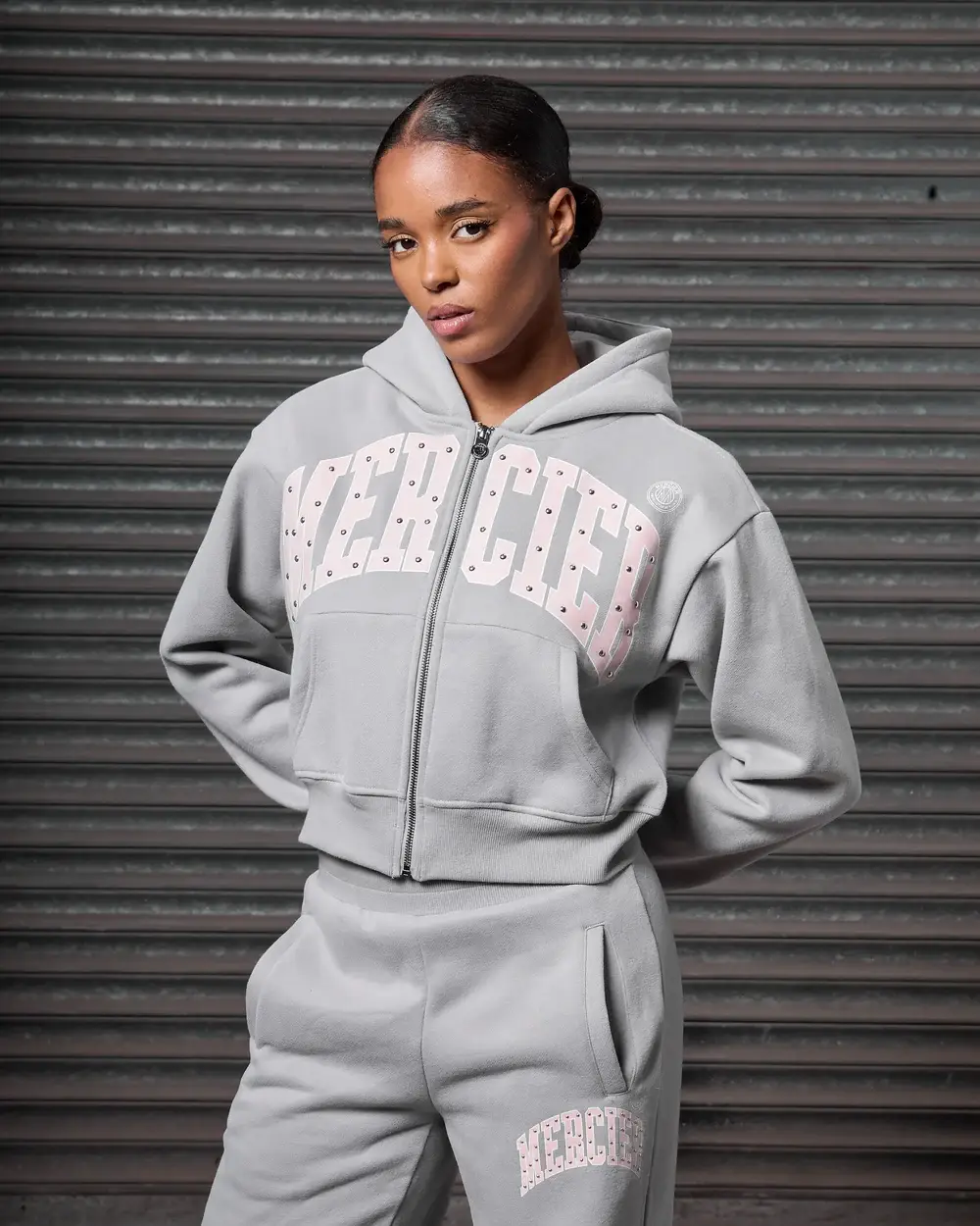 Womens Studded Zip Tracksuit Grey Womens Studded Zip Tracksuit Grey